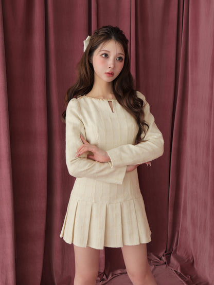 Tweed check pleated onepiece(eme10563)