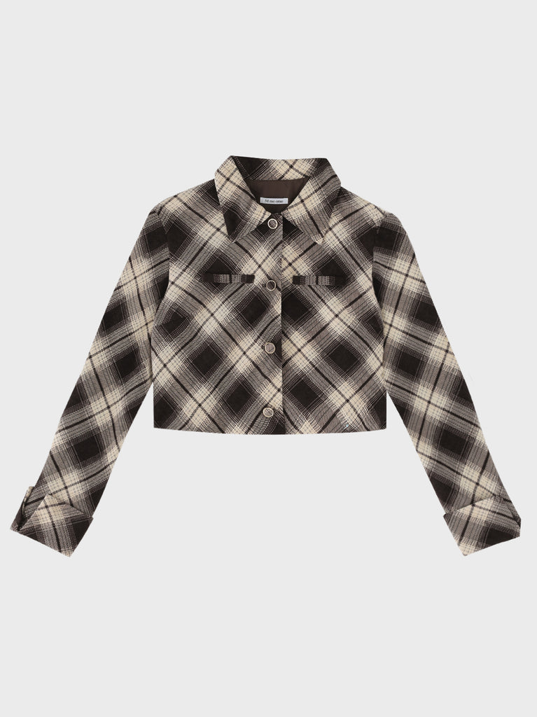 Check shirt collar cropped jacket(eme10865)