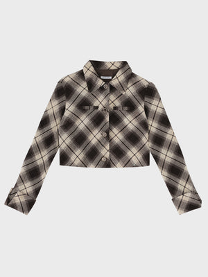 Check shirt collar cropped jacket(eme10865)