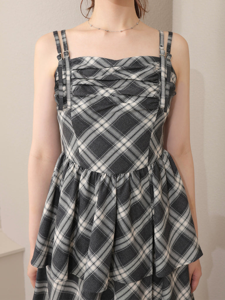 ワンピース M me eme Double strap slit onepiece M me eme エムエメ ダブルストラップスリットワンピース グレー