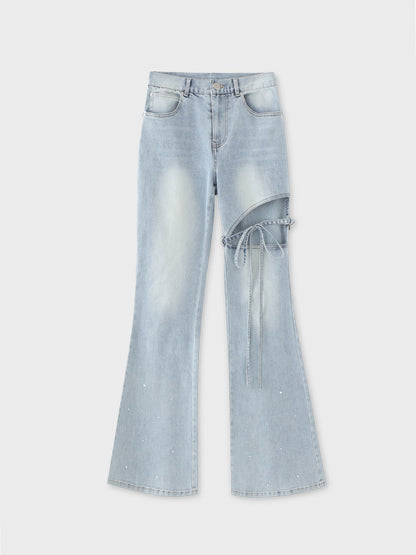 Ribbon bleach flare denim(eme10711)