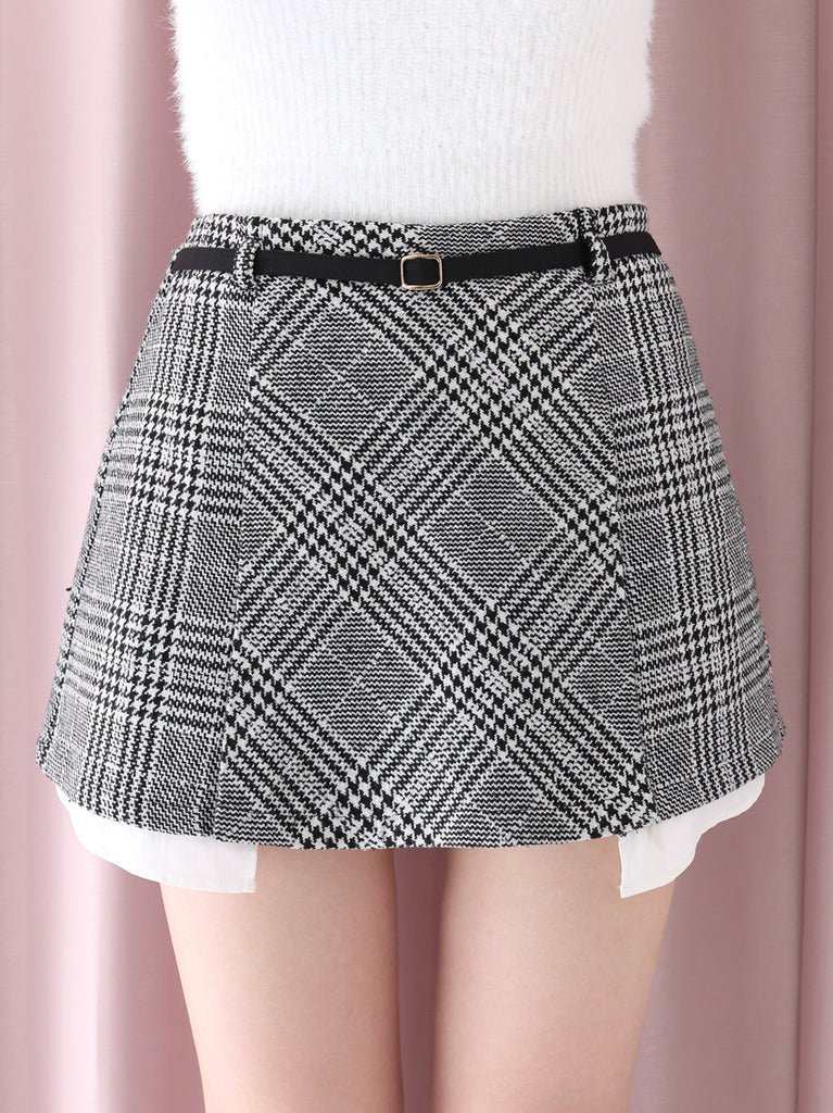 Glen check belt mini skirt(eme10721)