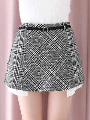 Glen check belt mini skirt(eme10721)