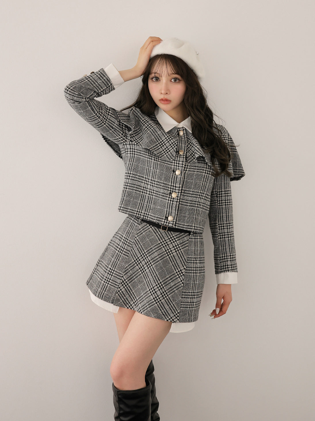 model：160cm　(size：F　color：Glen check)