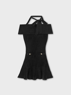 Off shoulder ribbon lame knit onepiece(eme10722)