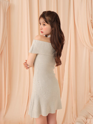 Off shoulder ribbon lame knit onepiece(eme10722)