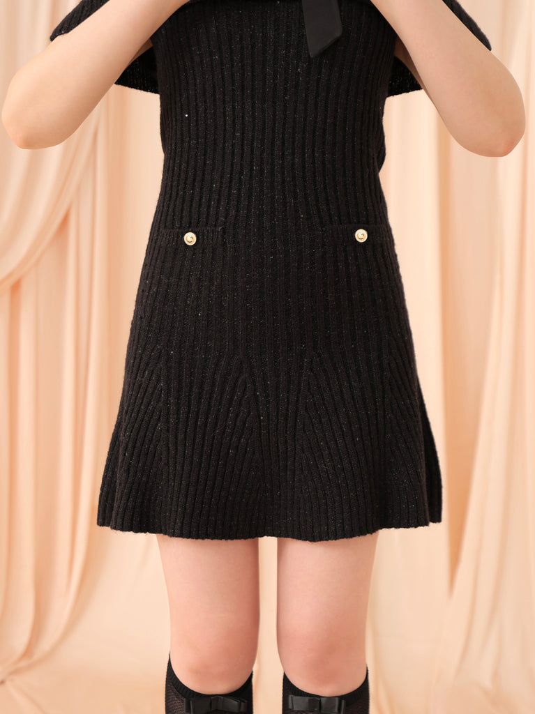 Off shoulder ribbon lame knit onepiece(eme10722)