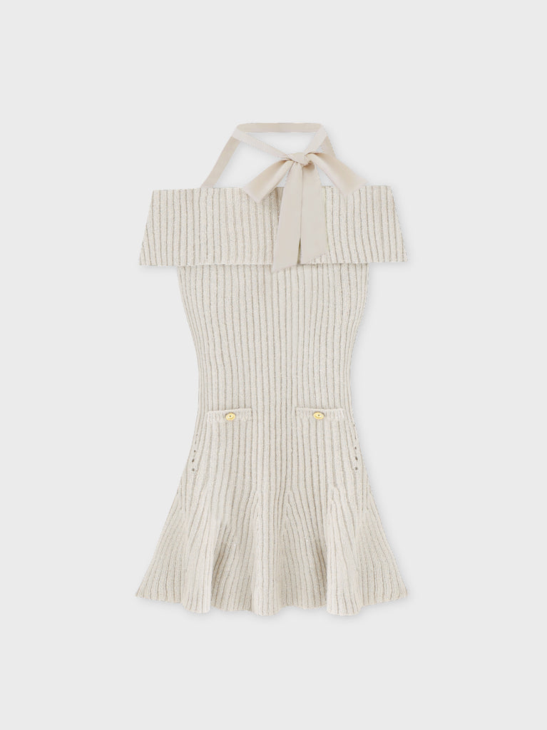 Off shoulder ribbon lame knit onepiece(eme10722)
