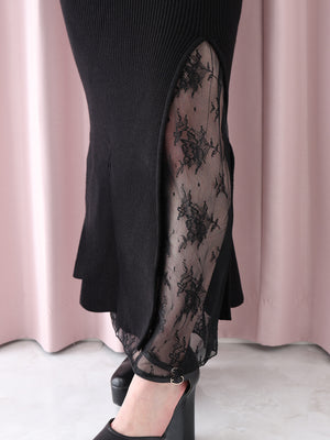 Double ribbon off shoulder knit long onepiece(eme10724)