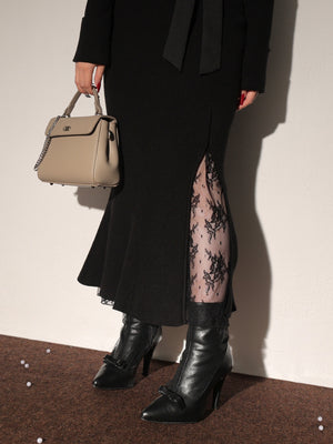 Double ribbon off shoulder knit long onepiece(eme10724)