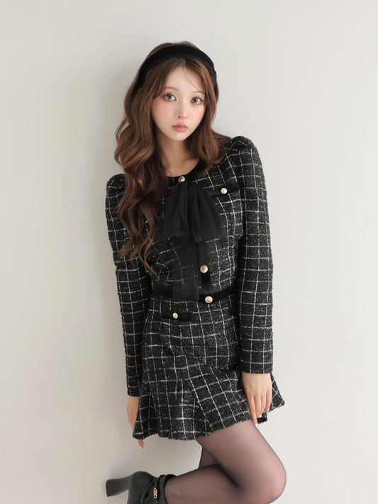 Classic ribbon tweed cardigan(eme10729)