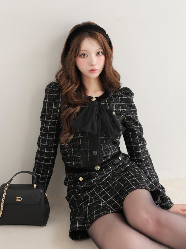 Classic tweed flared mini skirt(eme10730)