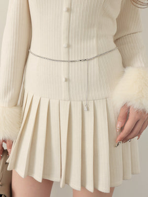 Off shoulder fur pleated onepiece(eme10731)