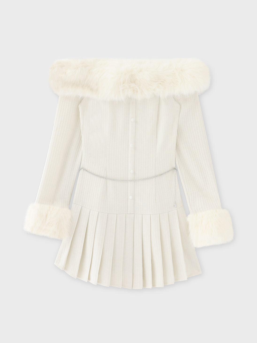 【Pre Order】Off shoulder fur pleated onepiece(eme10731)