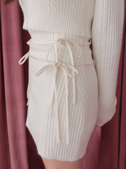 【Pre Order】Ribbon cable knit ensemble onepiece(eme10732)