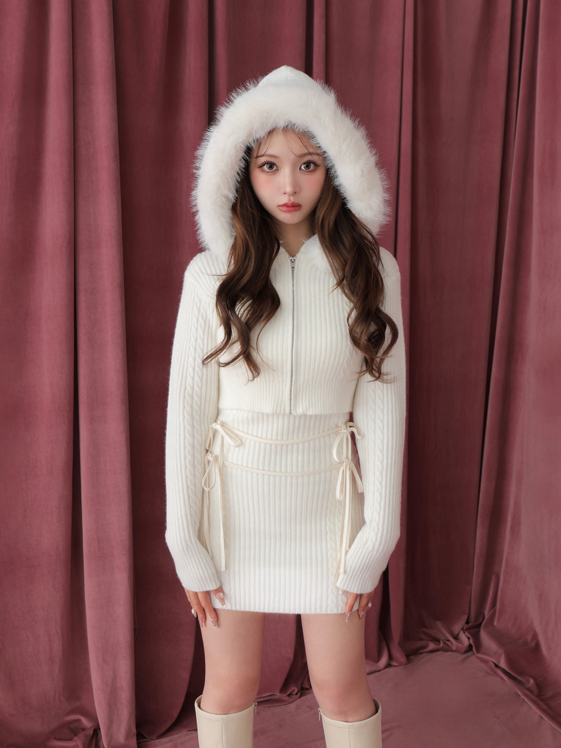 【Pre Order】Ribbon cable knit ensemble onepiece(eme10732)