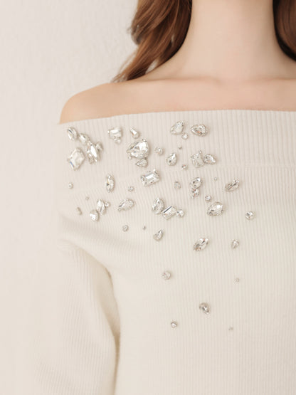 【Pre Order】Jewelry off the shoulder knit  onepiece(eme10734)