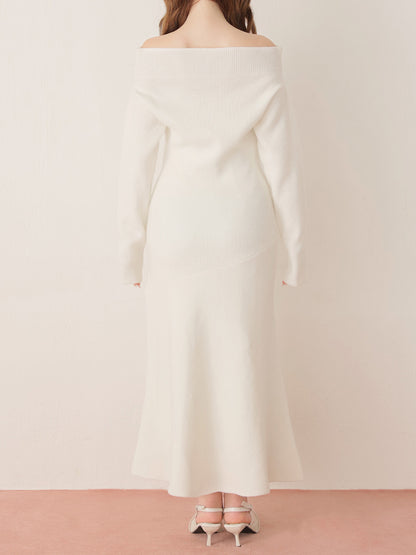 【Pre Order】Jewelry off the shoulder knit  onepiece(eme10734)