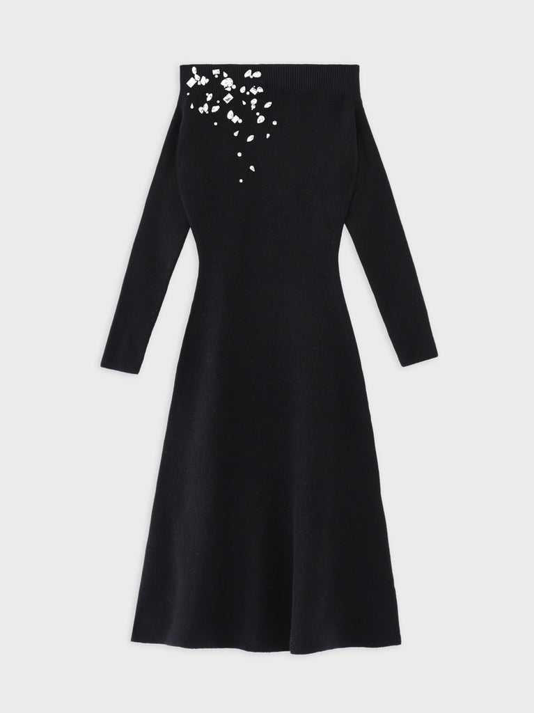 【Pre Order】Jewelry off the shoulder knit  onepiece(eme10734)