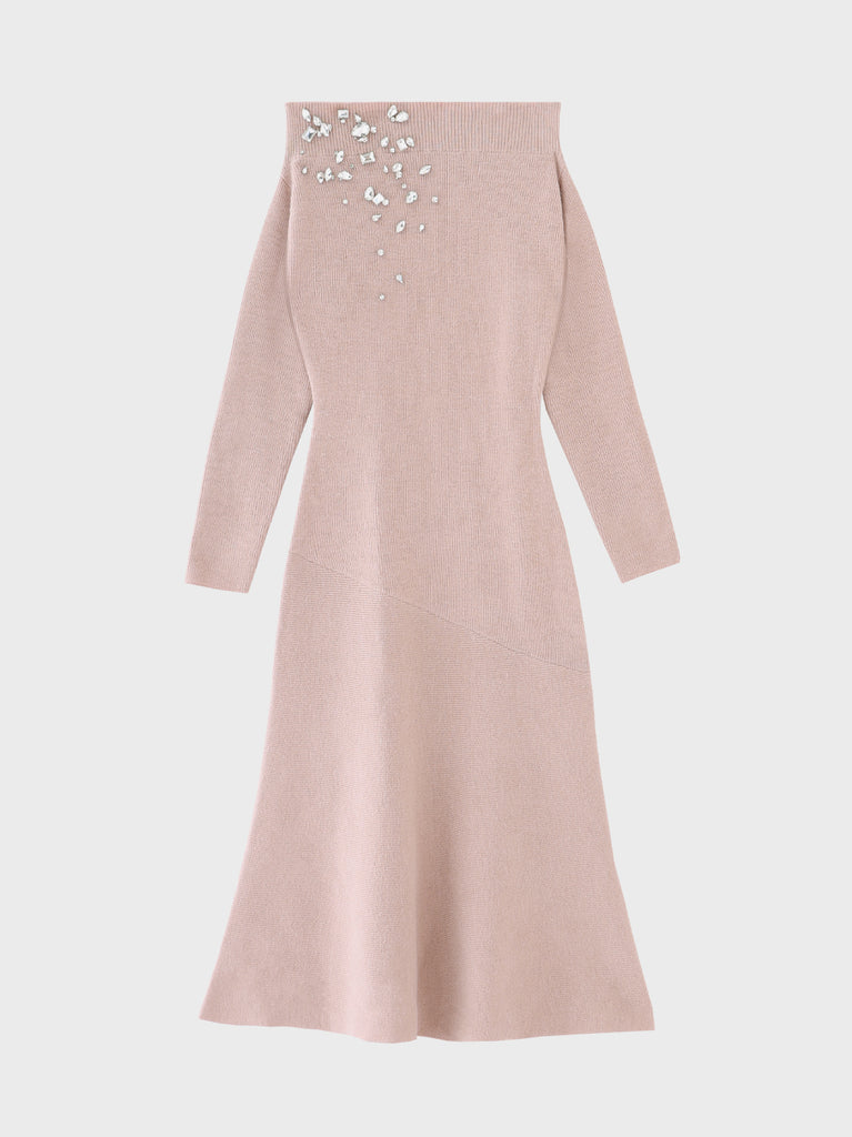 【Pre Order】Jewelry off the shoulder knit  onepiece(eme10734)