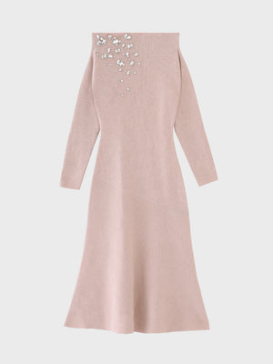 【Pre Order】Jewelry off the shoulder knit  onepiece(eme10734)