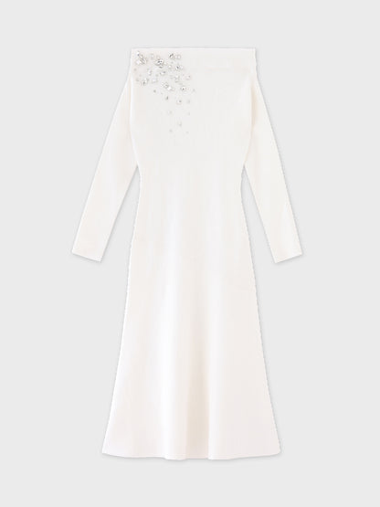 【Pre Order】Jewelry off the shoulder knit  onepiece(eme10734)