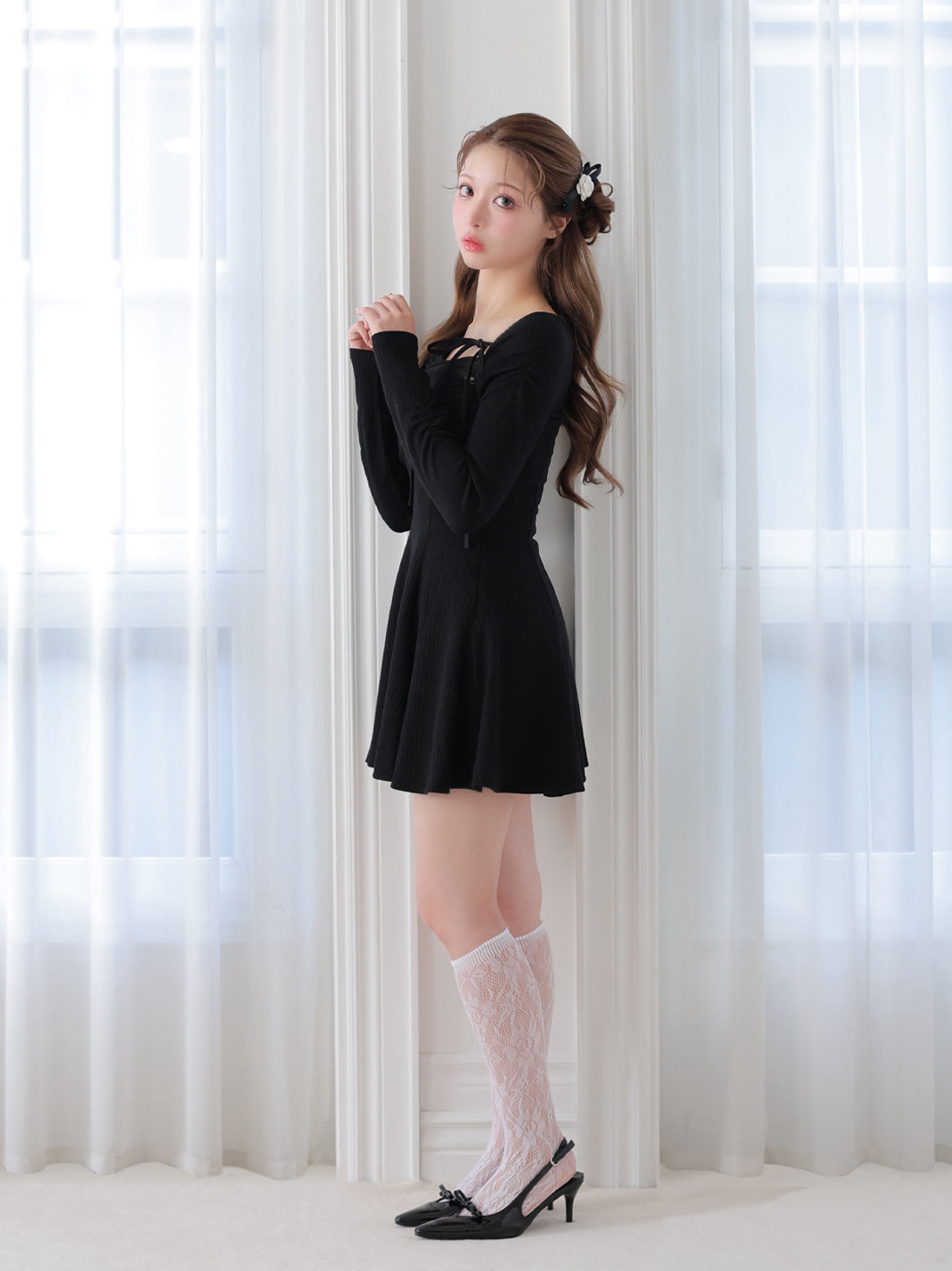 【Pre Order】Cross tulle flare mini onepiece(eme10736)