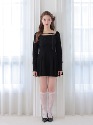 【Pre Order】Cross tulle flare mini onepiece(eme10736)