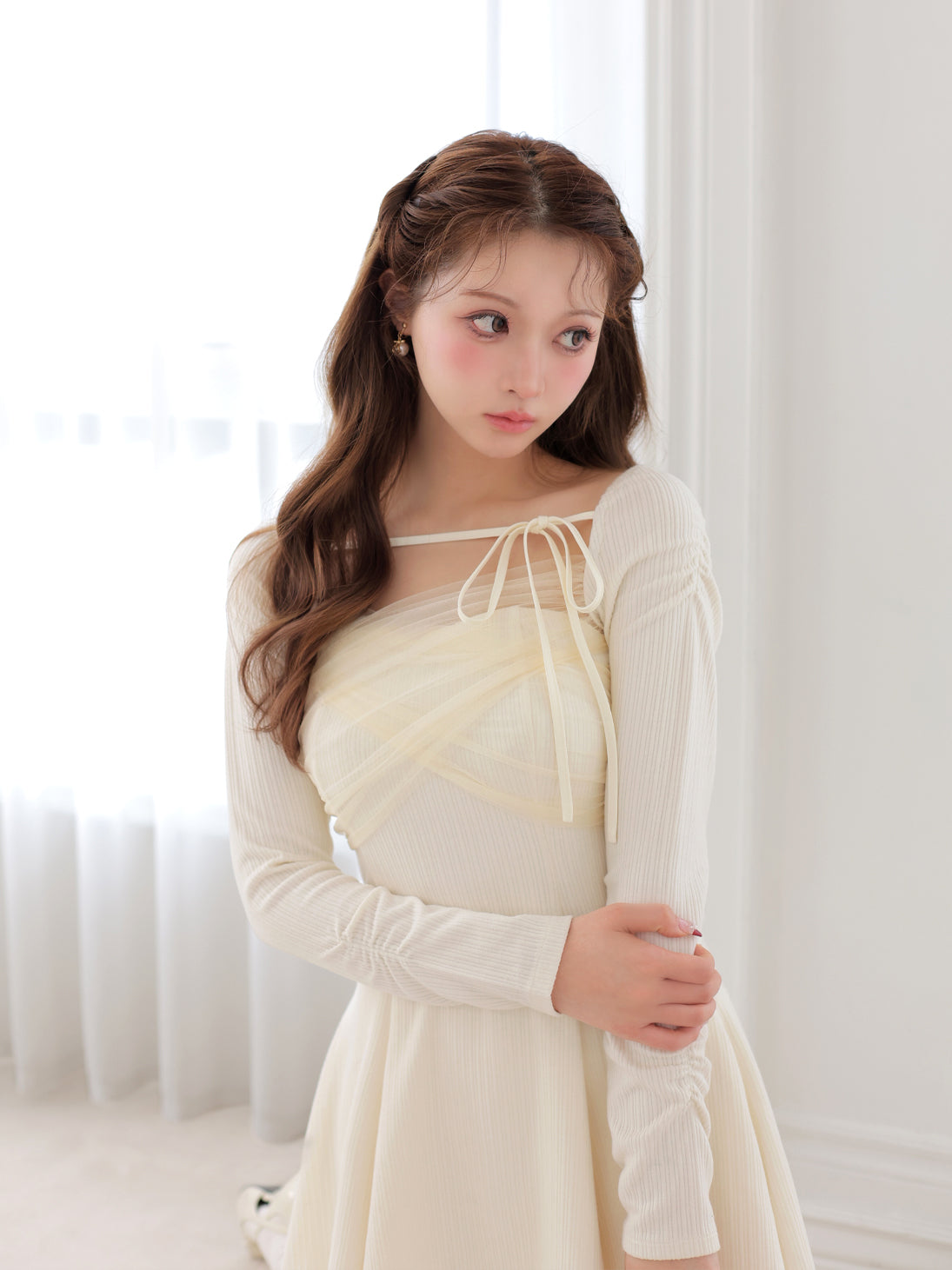Pre Order】Cross tulle flare mini onepiece(eme10736) – M me eme