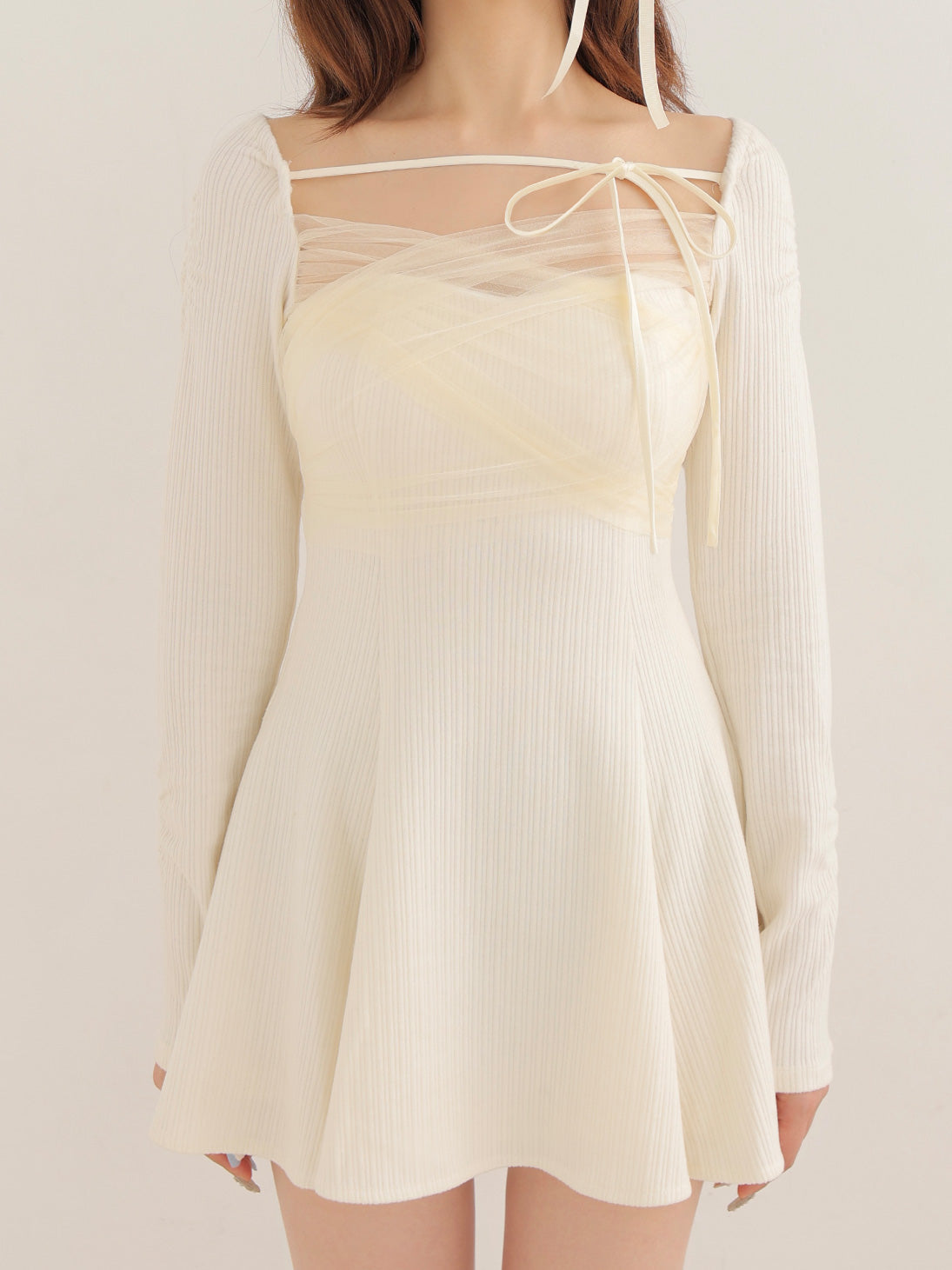 Pre Order】Cross tulle flare mini onepiece(eme10736) – M me eme