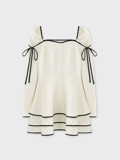 Ribbon trim tweed mini onepiece(eme10746)