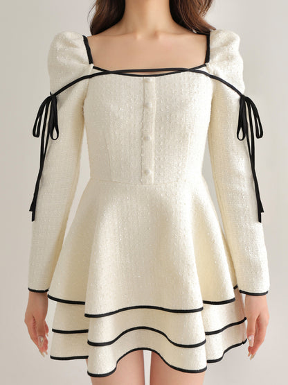 Ribbon trim tweed mini onepiece(eme10746)