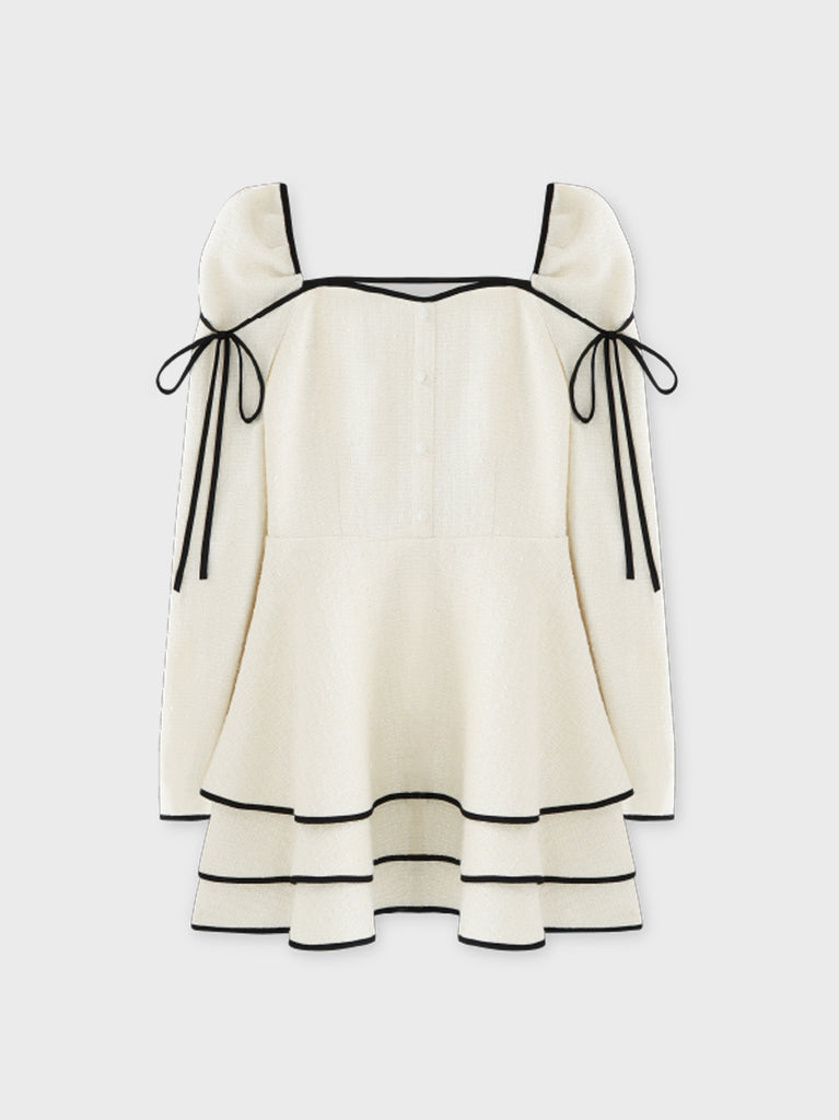 Ribbon trim tweed mini onepiece(eme10746)