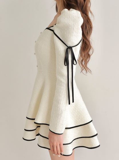 Ribbon trim tweed mini onepiece(eme10746)