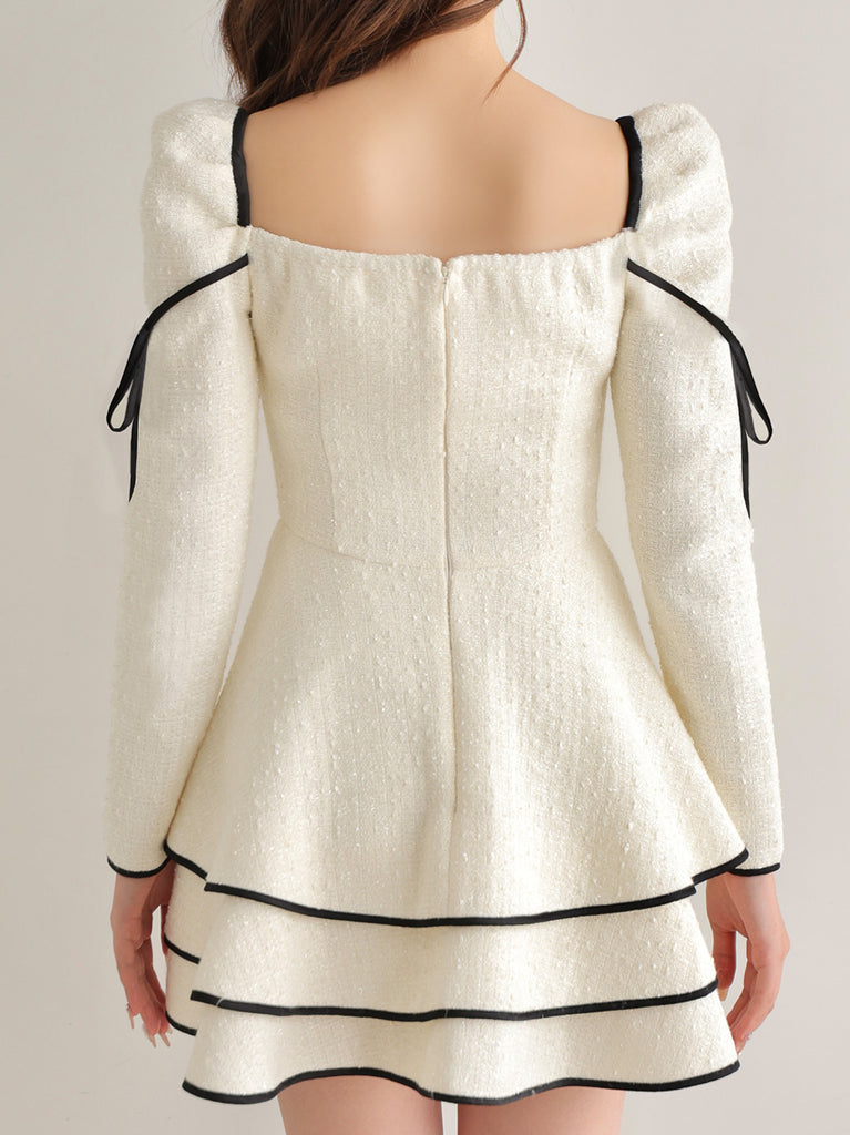 Ribbon trim tweed mini onepiece(eme10746)