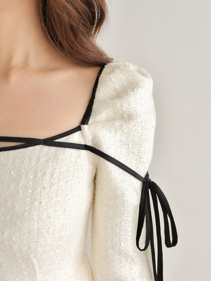 Ribbon trim tweed mini onepiece(eme10746)