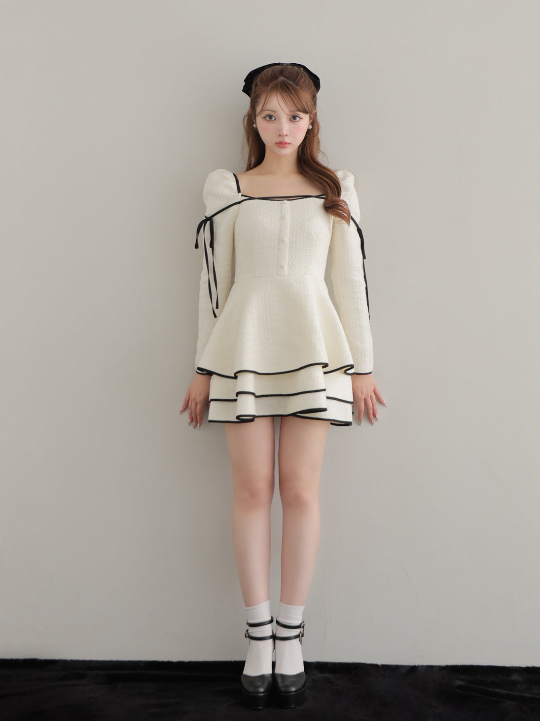 ワンピース M me eme Ribbon trim tweed mini onepiece Ribbon trim tweed mini onepiece(eme10746) – M me eme