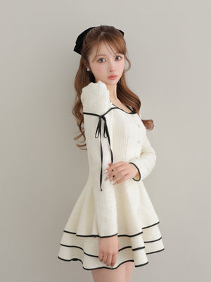 Ribbon trim tweed mini onepiece(eme10746)