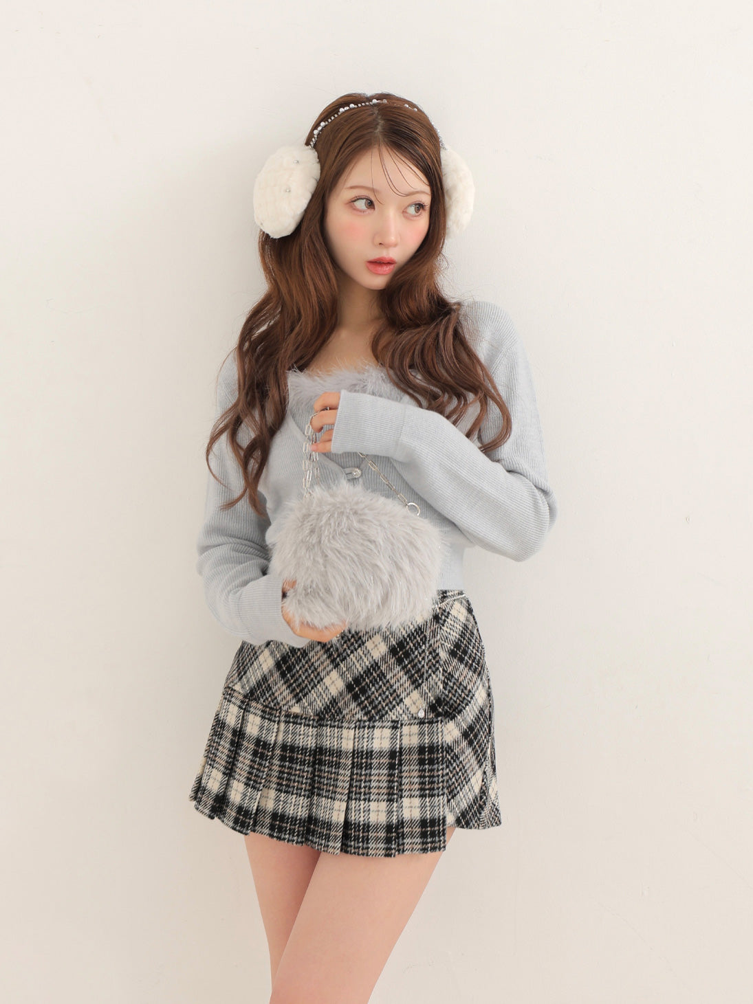 2way fake fur round bag(eme10472)