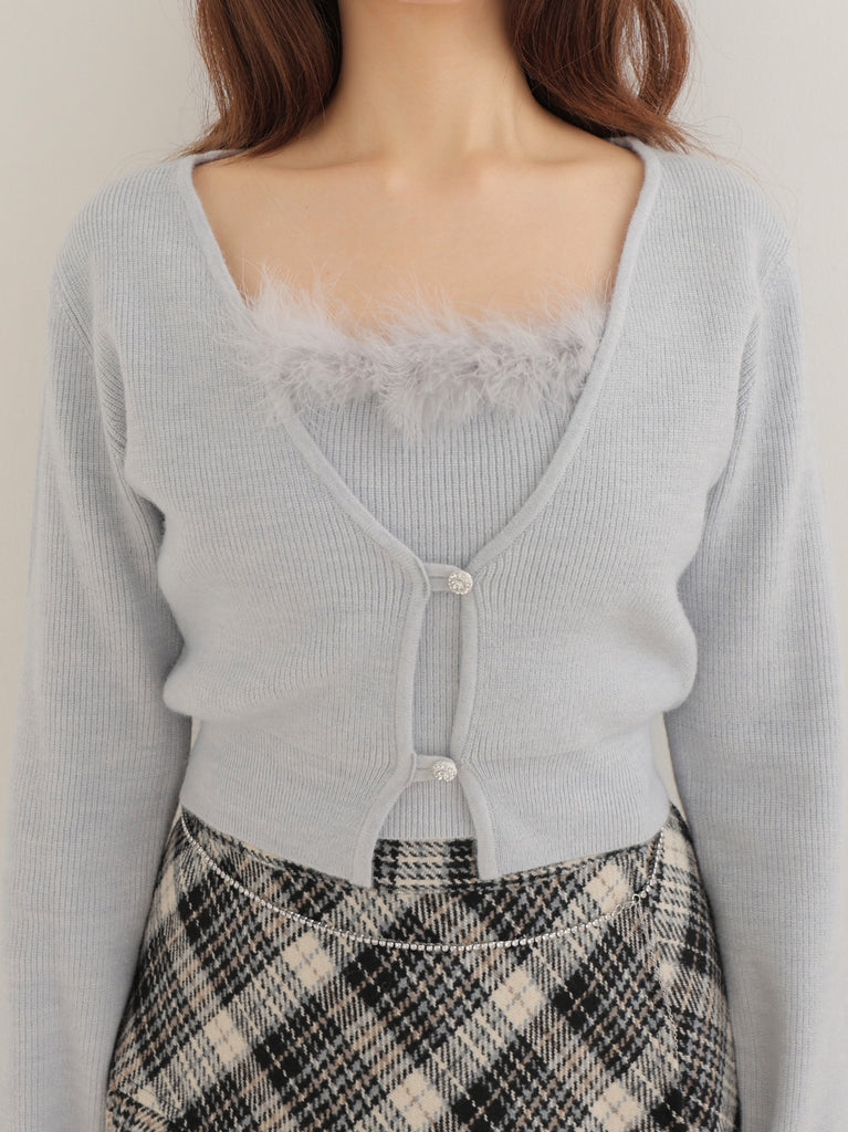 Feather knit cami cardigan(eme10750)