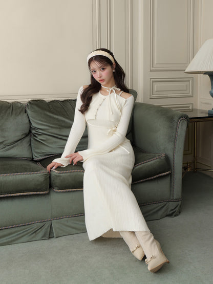 【Pre Order】Layered ribbon knit onepiece (eme10757)