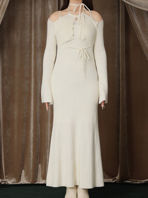 【Pre Order】Layered ribbon knit onepiece (eme10757)