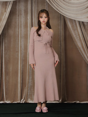 【Pre Order】Layered ribbon knit onepiece (eme10757)