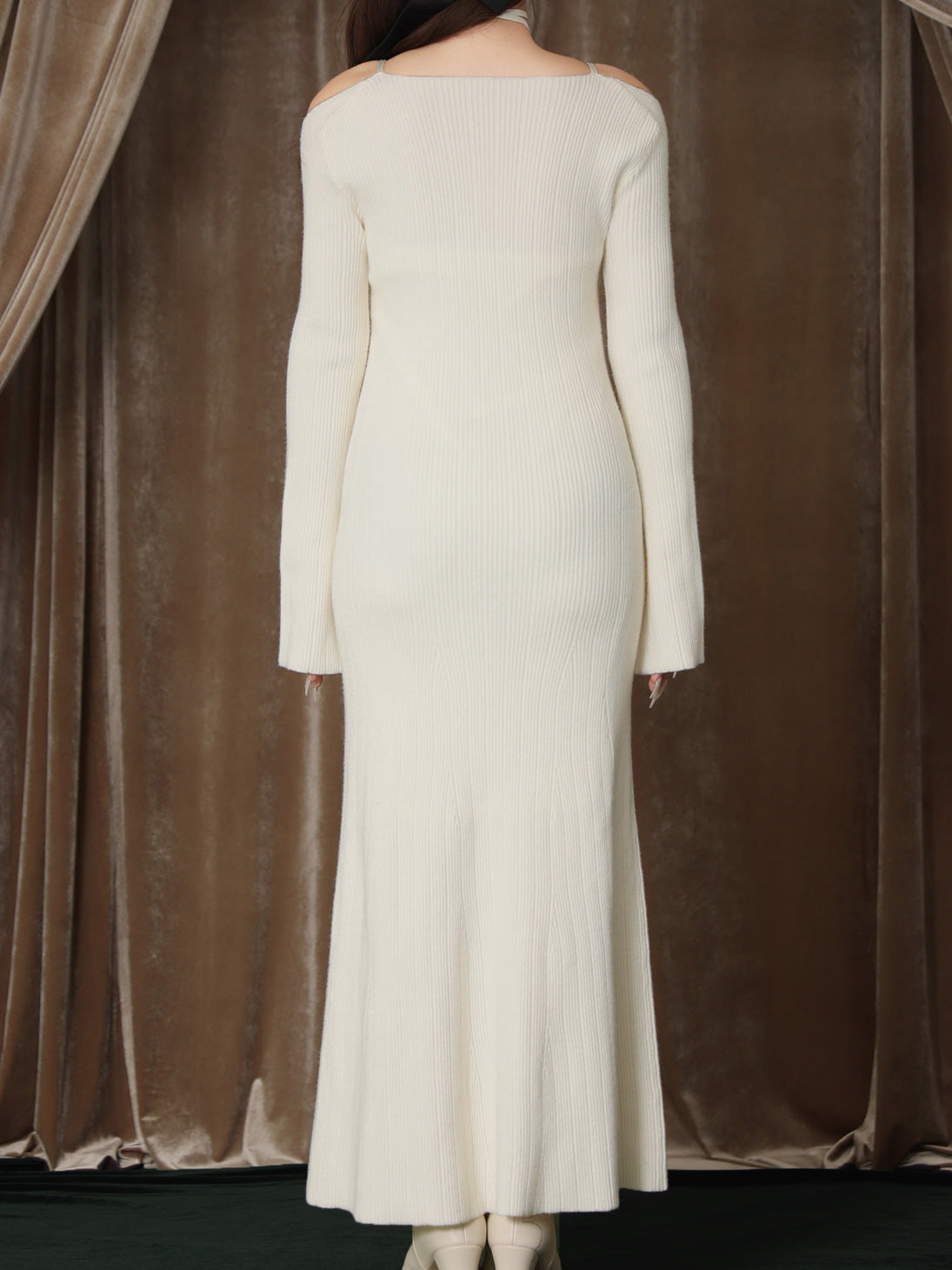 【Pre Order】Layered ribbon knit onepiece (eme10757)