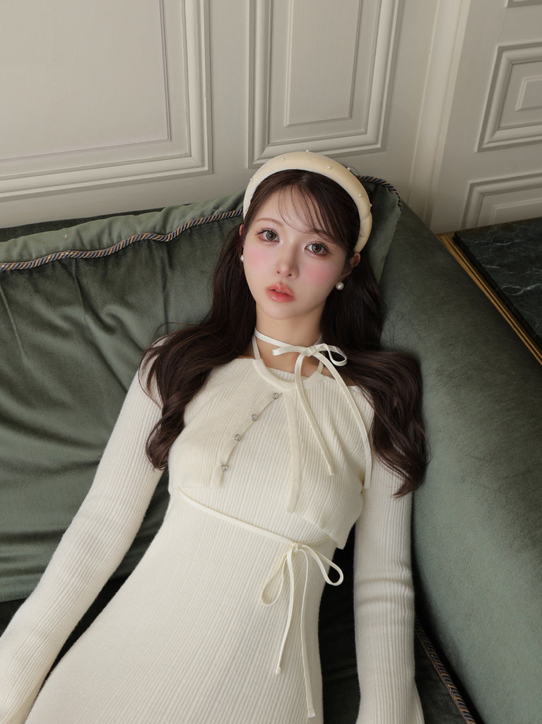 【Pre Order】Layered ribbon knit onepiece (eme10757)