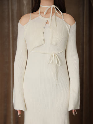 【Pre Order】Layered ribbon knit onepiece (eme10757)