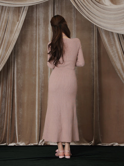 【Pre Order】Layered ribbon knit onepiece (eme10757)