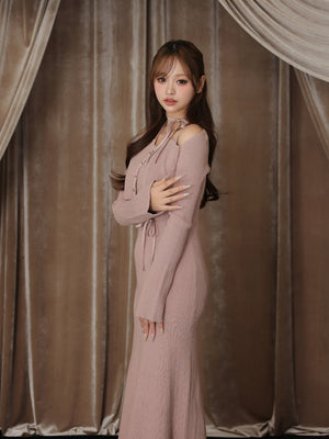 【Pre Order】Layered ribbon knit onepiece (eme10757)