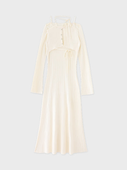 【Pre Order】Layered ribbon knit onepiece (eme10757)