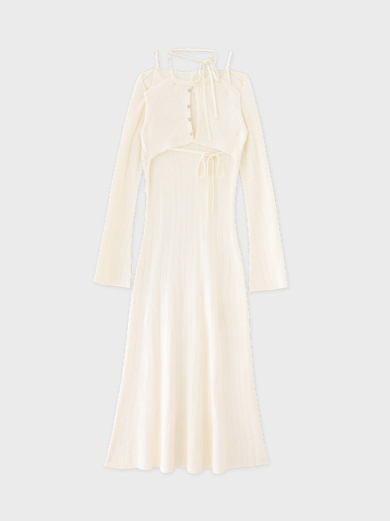 【Pre Order】Layered ribbon knit onepiece (eme10757)